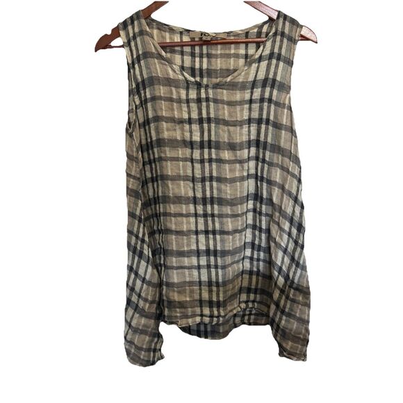 Flax Designs Linen Artistic Tunic Plaid Oversize Size Small P Brown - Picture 1 of 13